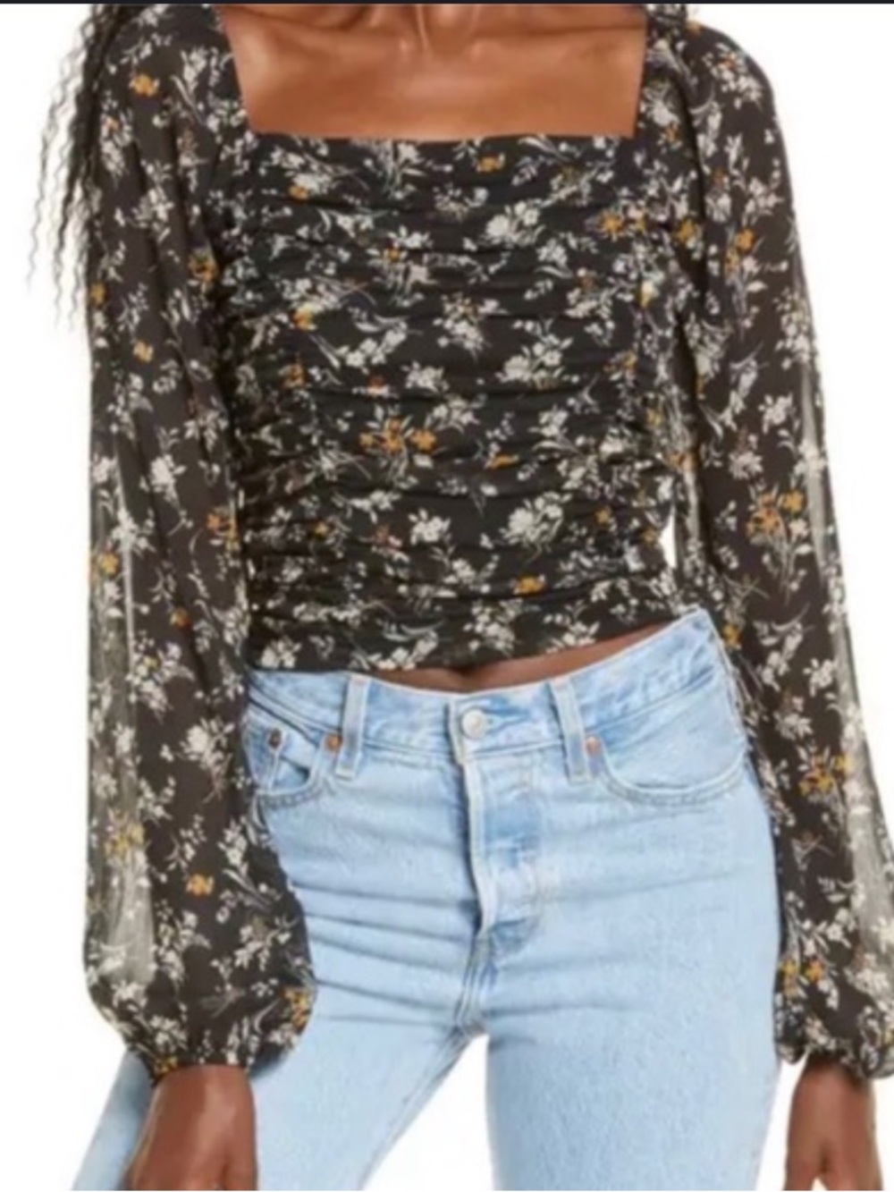Square-Neck Black Floral Top